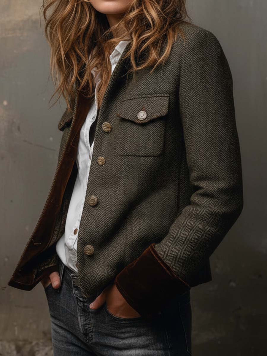 Olivia | Blazer vintage de espiga verde oliva