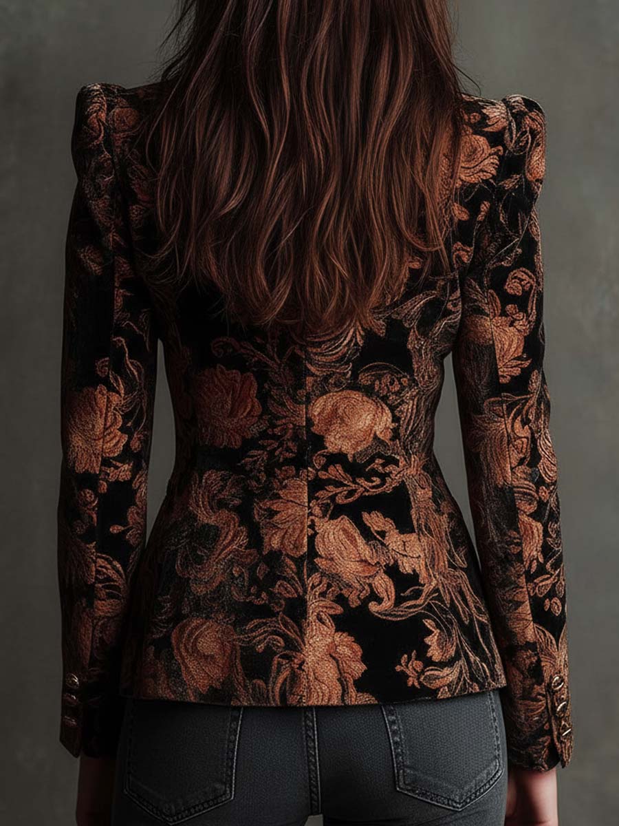 Elena | Blazer entallado con estampado floral negro y bronce