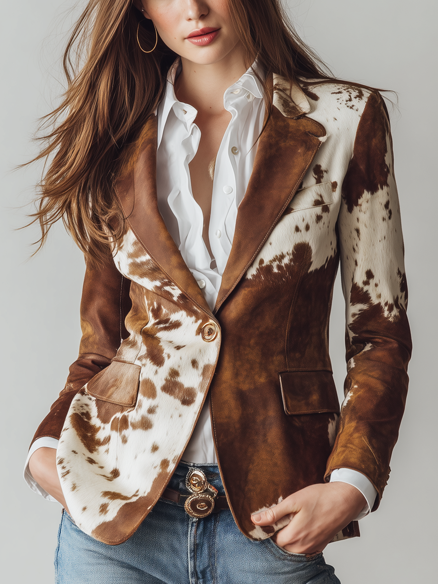 Blanca | Blazer vintage con estampado de vaca