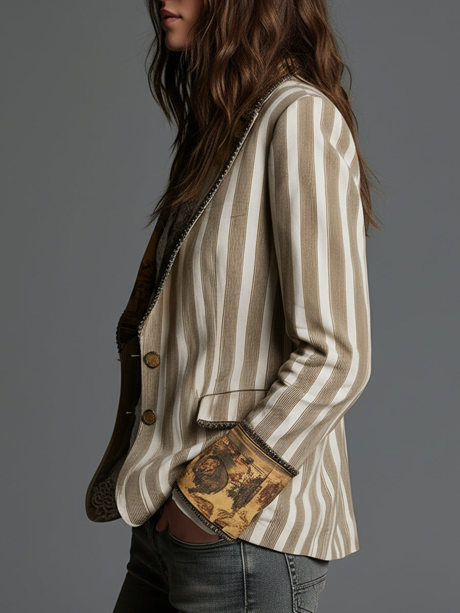 Carmen | Blazer bohemio de rayas con cuello estampado