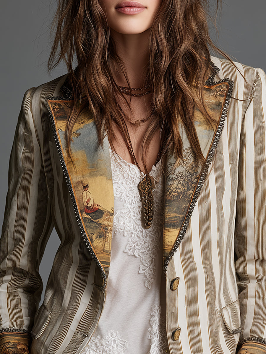 Carmen | Blazer bohemio de rayas con cuello estampado