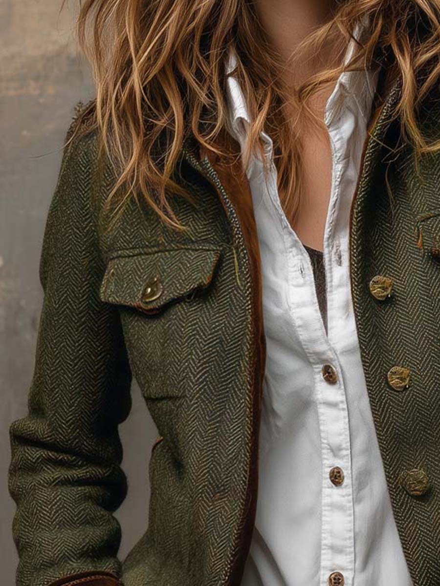 Olivia | Blazer vintage de espiga verde oliva