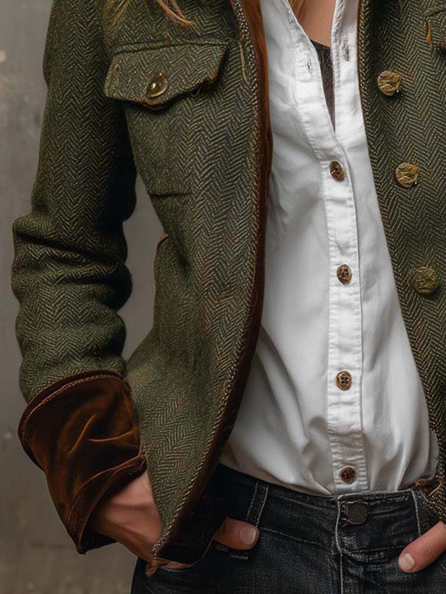Olivia | Blazer vintage de espiga verde oliva