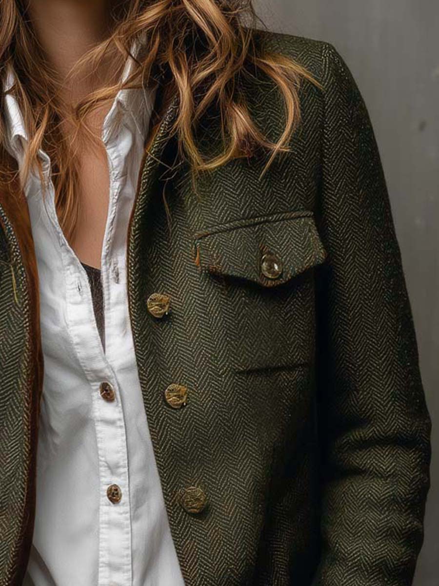 Olivia | Blazer vintage de espiga verde oliva
