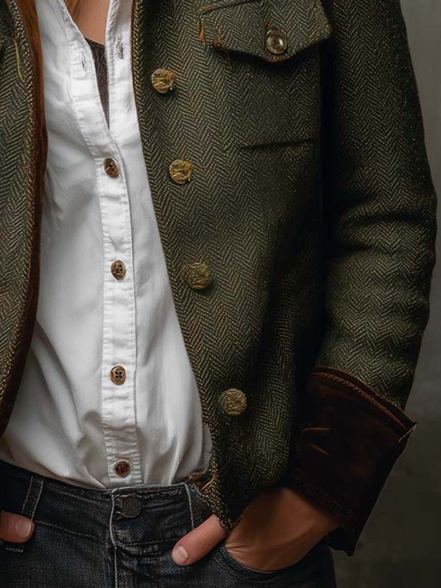 Olivia | Blazer vintage de espiga verde oliva
