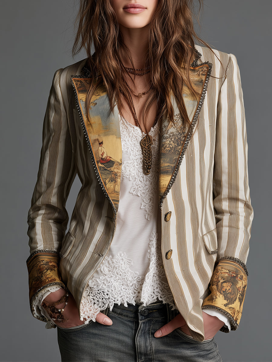 Carmen | Blazer bohemio de rayas con cuello estampado