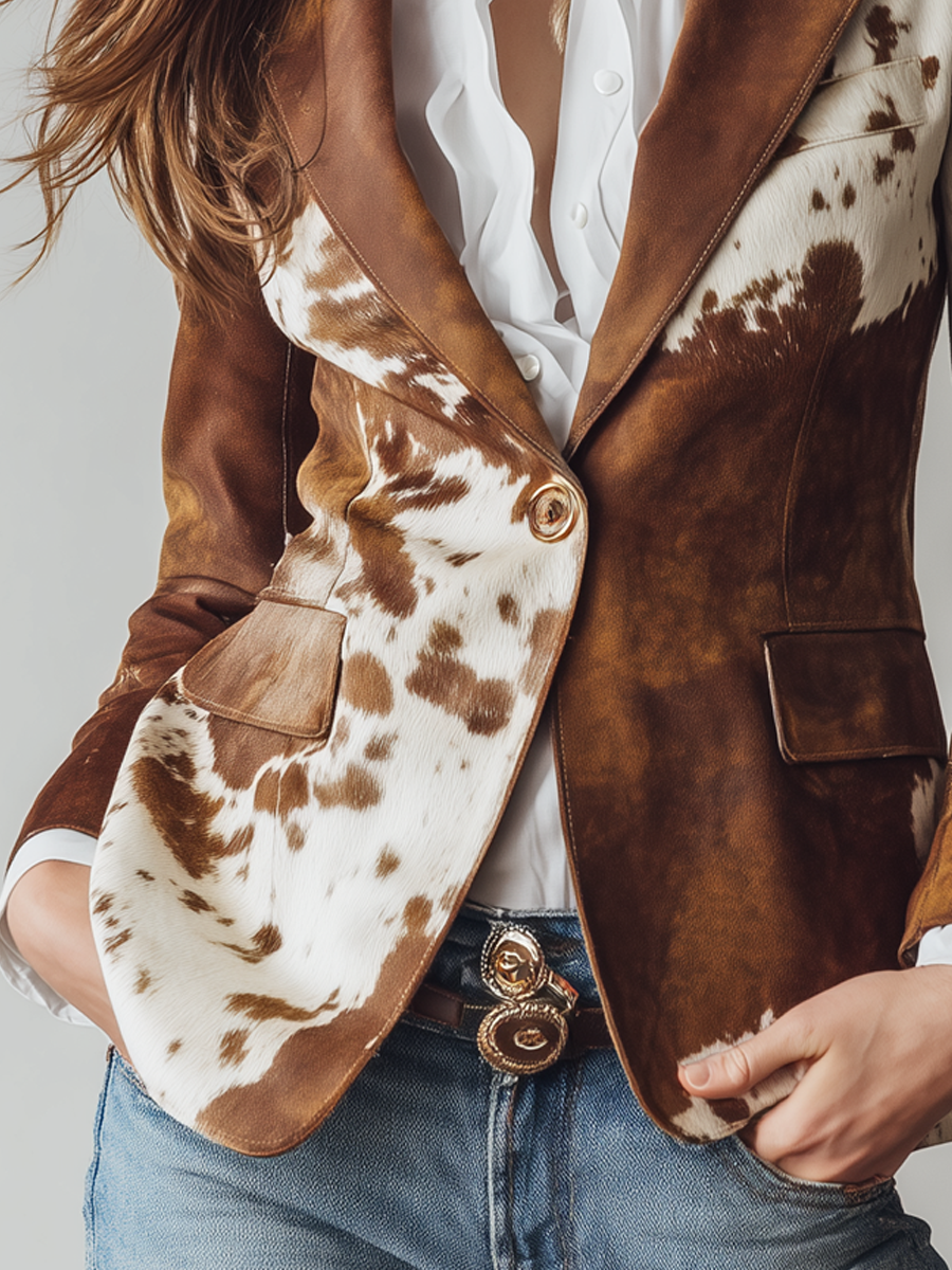 Blanca | Blazer vintage con estampado de vaca