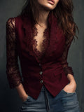 Victoria | Blazer con mangas de encaje semitransparentes – Burdeos