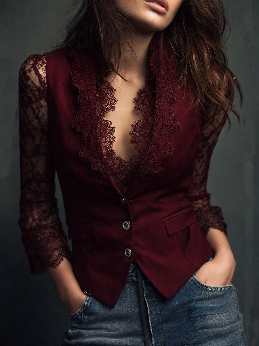 Victoria | Blazer con mangas de encaje semitransparentes