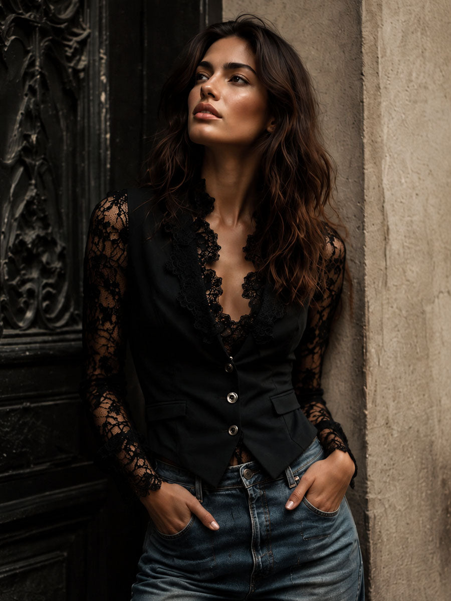 Victoria | Blazer con mangas de encaje semitransparentes