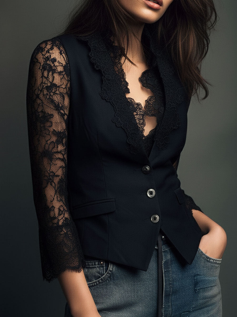 Victoria | Blazer con mangas de encaje semitransparentes
