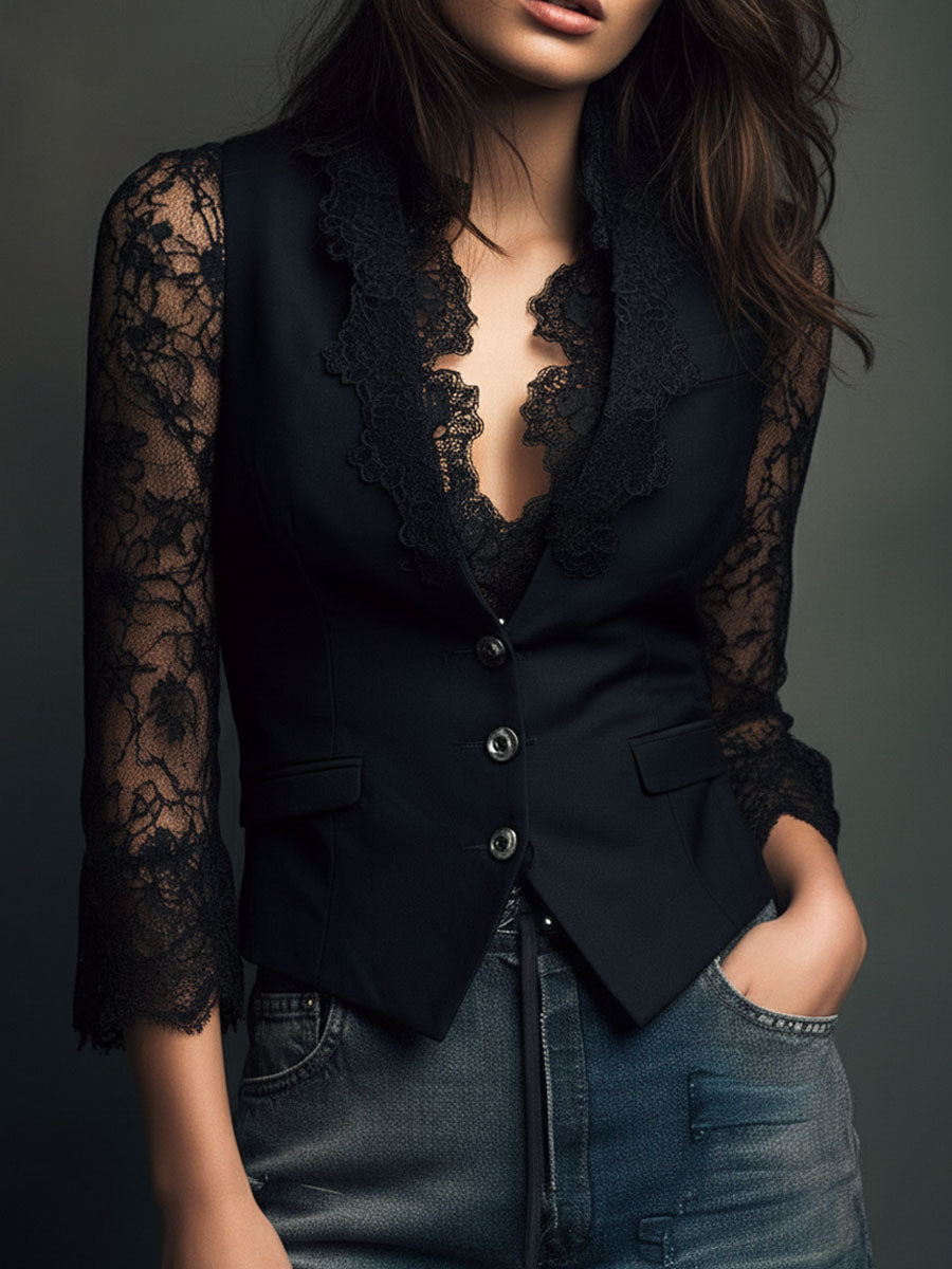 Victoria | Blazer con mangas de encaje semitransparentes