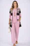 Julia | Conjunto de tres piezas con cárdigan de rayas – Rosa
