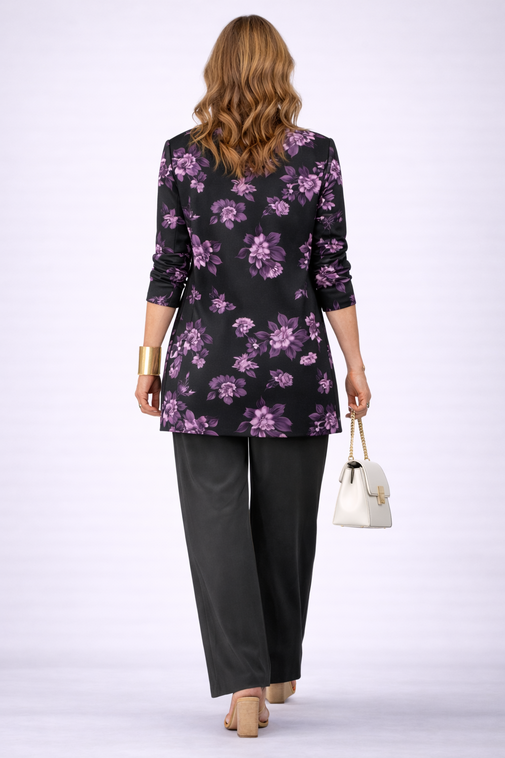 Lola | Conjunto de tres piezas con cárdigan floral – Morado y negro
