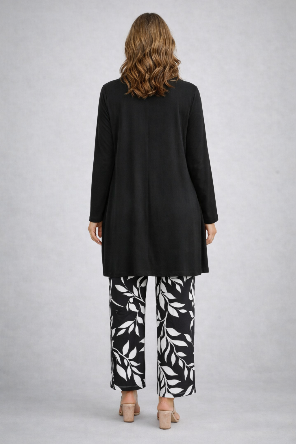 Teresa | Conjunto de tres piezas con pantalón estampado – Blanco y negro