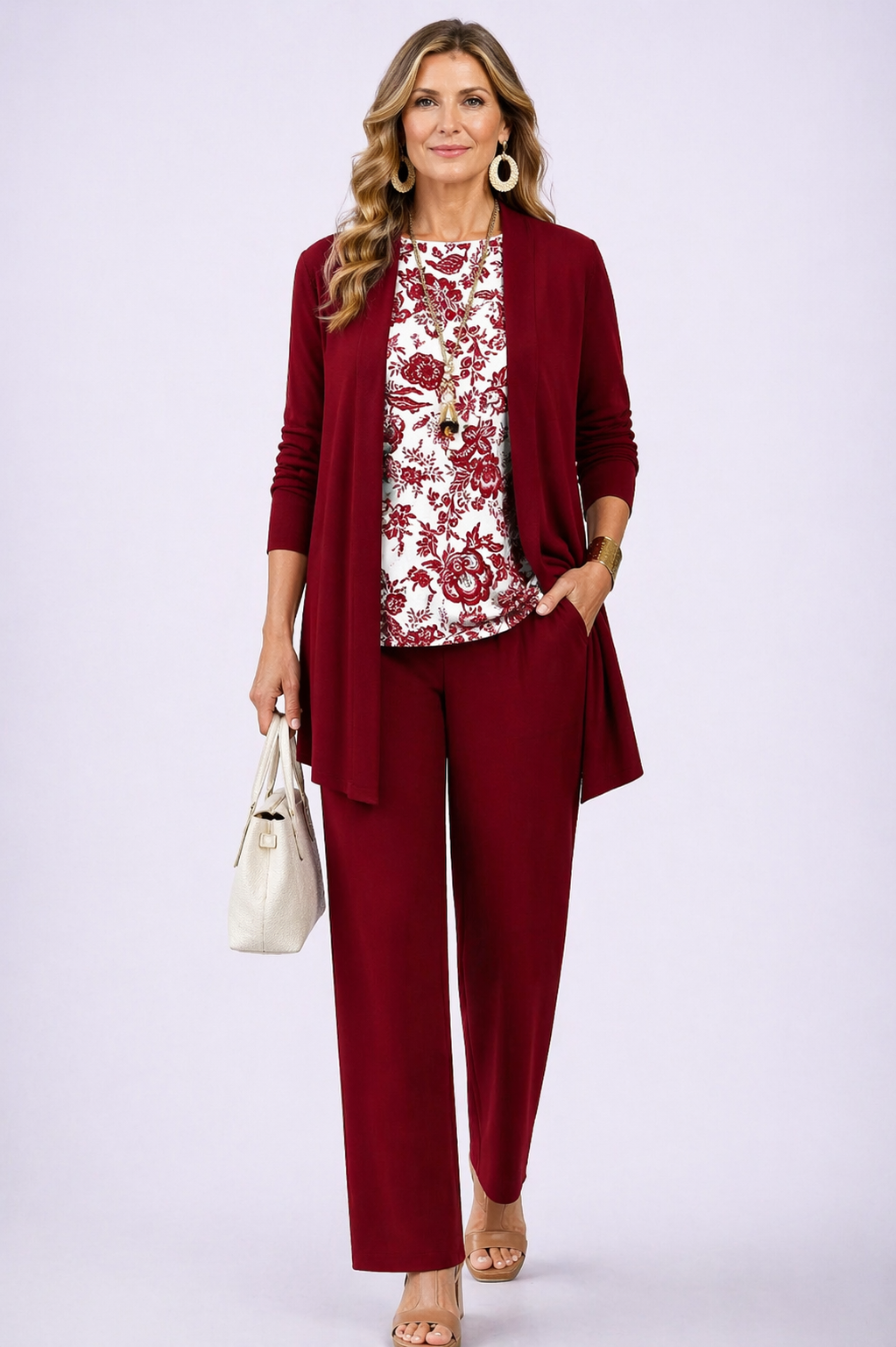 Beatriz | Conjunto de tres piezas con top estampado – Rojo intenso