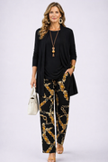 Celia | Conjunto de tres piezas con pantalón estampado – Negro y dorado