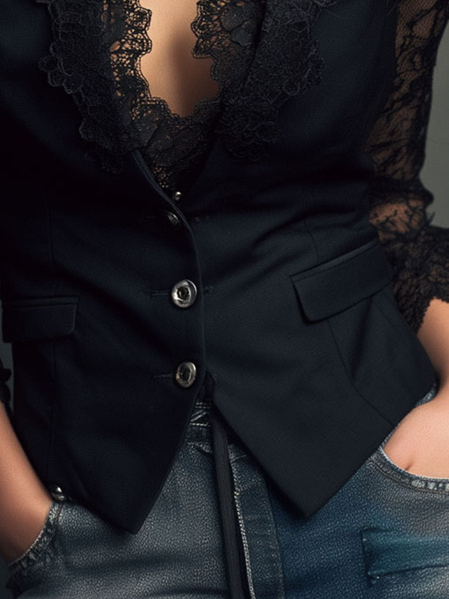 Victoria | Blazer con mangas de encaje semitransparentes