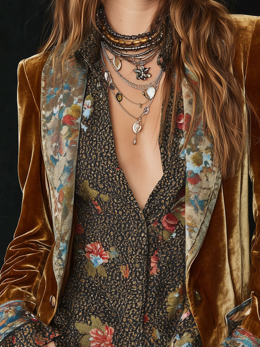 Inés | Blazer patchwork con estampado floral vintage